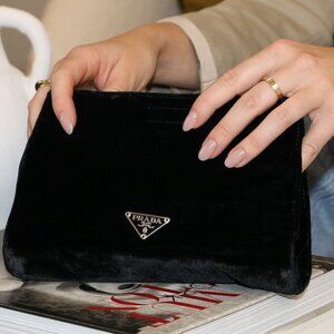 Prada LOGO Black Velvet Evening Bag